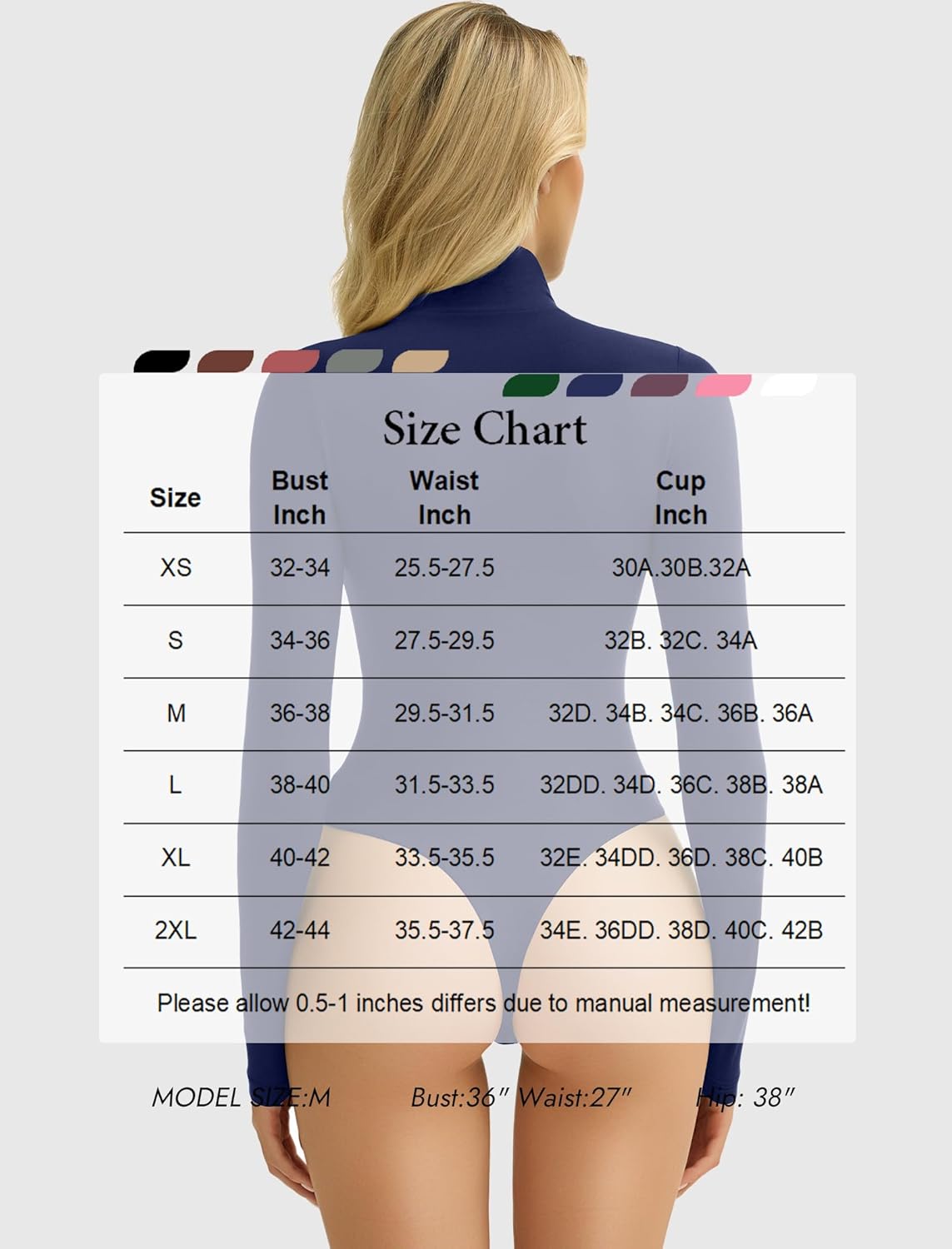 Avidlove Bodysuits for Women High Neck Long Sleeve Body Suits Snap Closure Double Lined Bodysuit Soft (Navy Blue, XXL) - Image 6