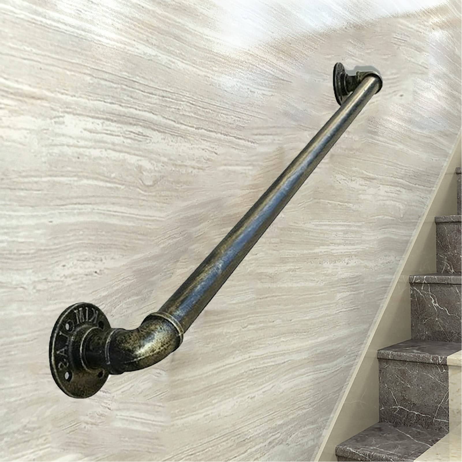 XOTAKHandrail for Stairs - Complete Kit 30cm-600cm，Wall Mounted Banister Hand Rail with Wall Brackets,Industrial Bronze External Hand Railing (Size : 3ft/900mm)