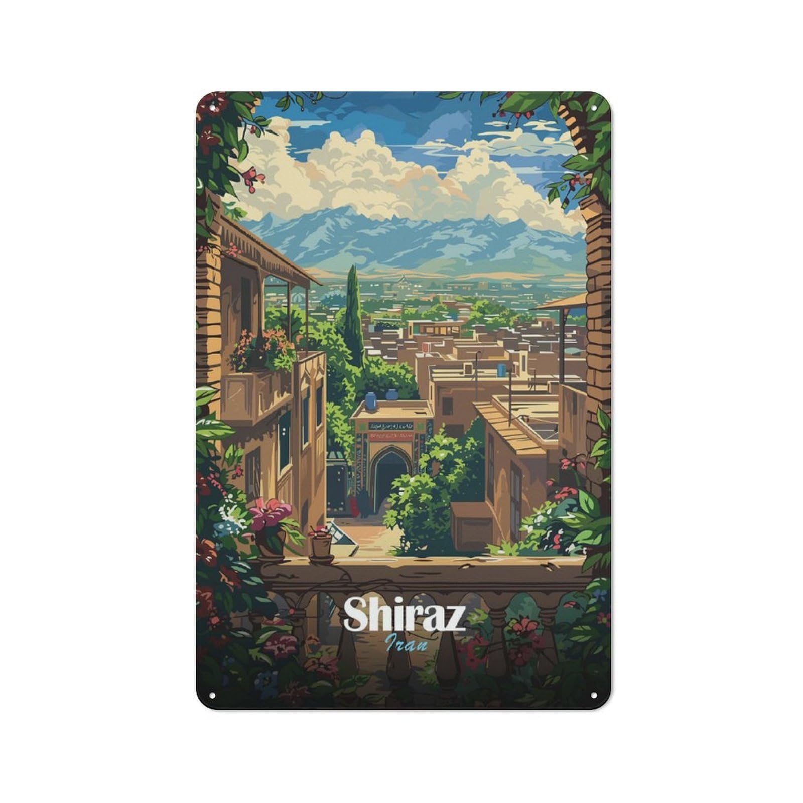 Office Travel Shiraz, Iran Cityscape Printed Tin Plaque, Wall Decor for Office, Hallway, Travel Wall Or Living Room, 30x20cm