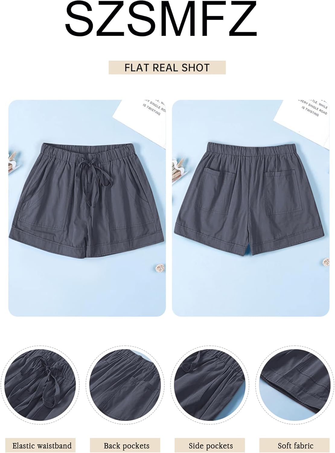 Womens Elastic Waist Drawstring Shorts Beach Shorts Lightweight Athletic Shorts Comfy Short Pants with Pockets - Image 5