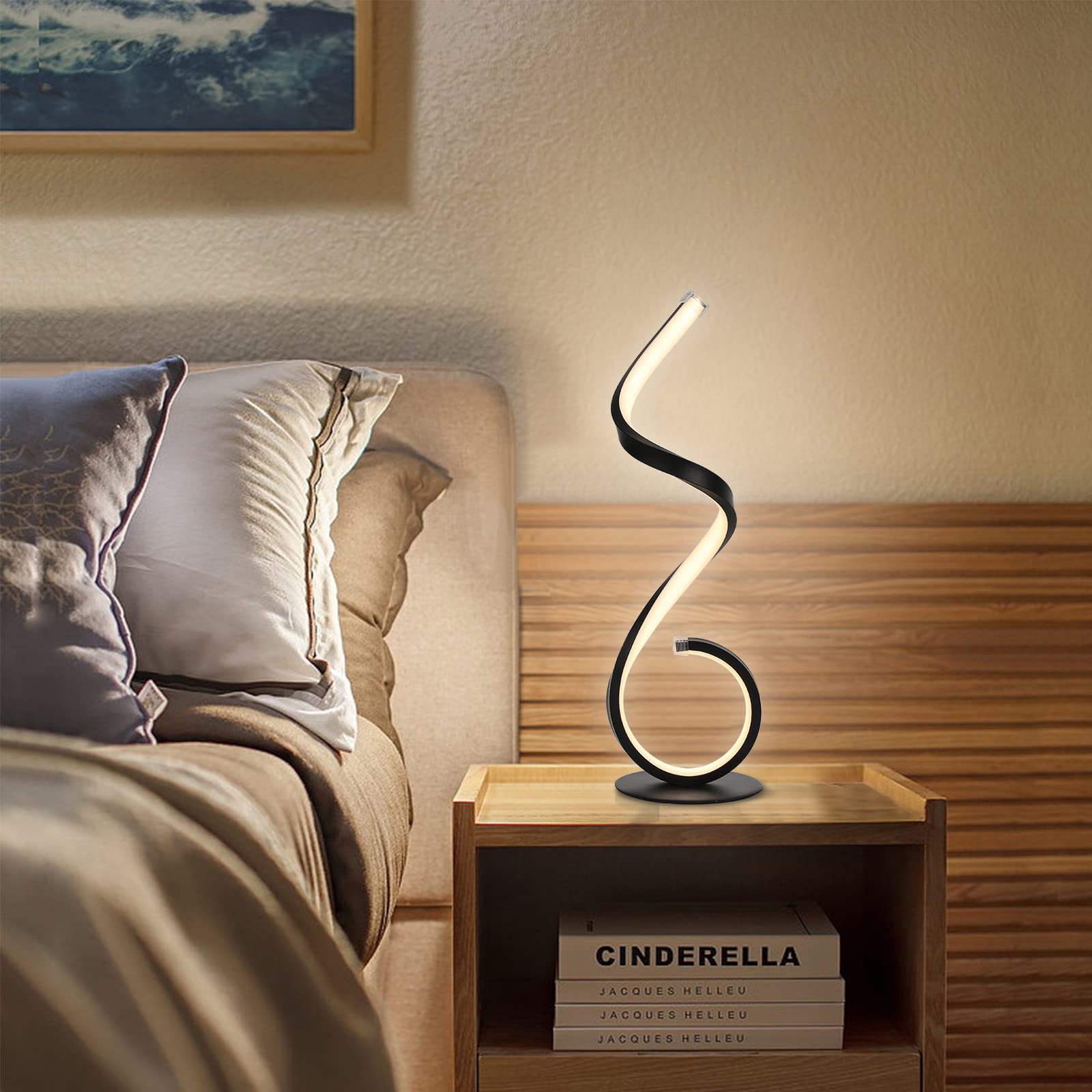 Lampada da tavolo a LED, design a spirale, 22 W, touch dimmabile, moderna, bianco caldo, 3 modalità colore, 10 livelli luminosità, per camera da letto, ufficio