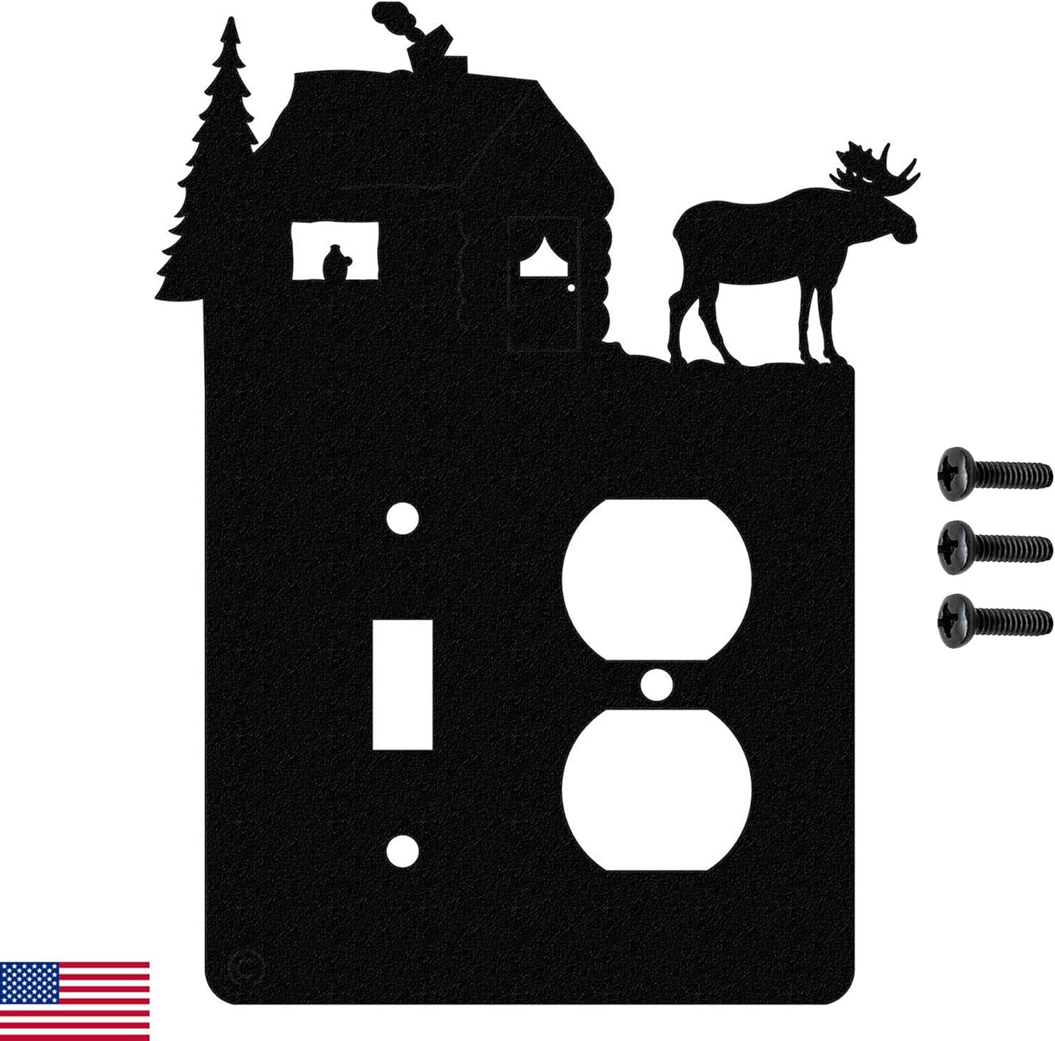 Moose & Cabin Quadruple Toggle Light Switch Wall Plate (Quadruple Toggle, Black) - MADE IN USA