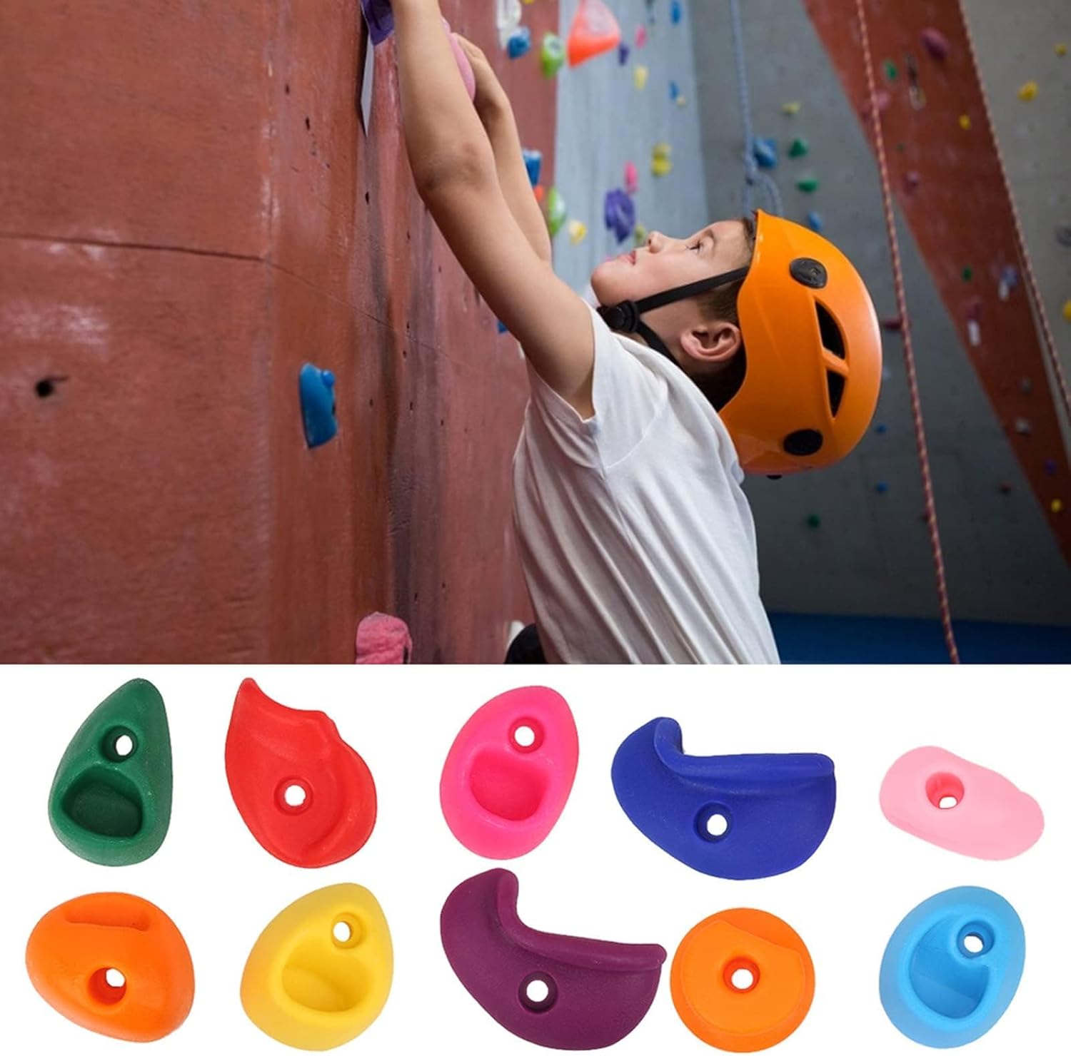 JEOZBM Rock Climbing Holds, Sets of 10 Multi-Colored Kids Large Rock Climbing Holds, Indoor & Outdoor Rock Wall Climbing Kit with Secure Mounting Hardware(L)