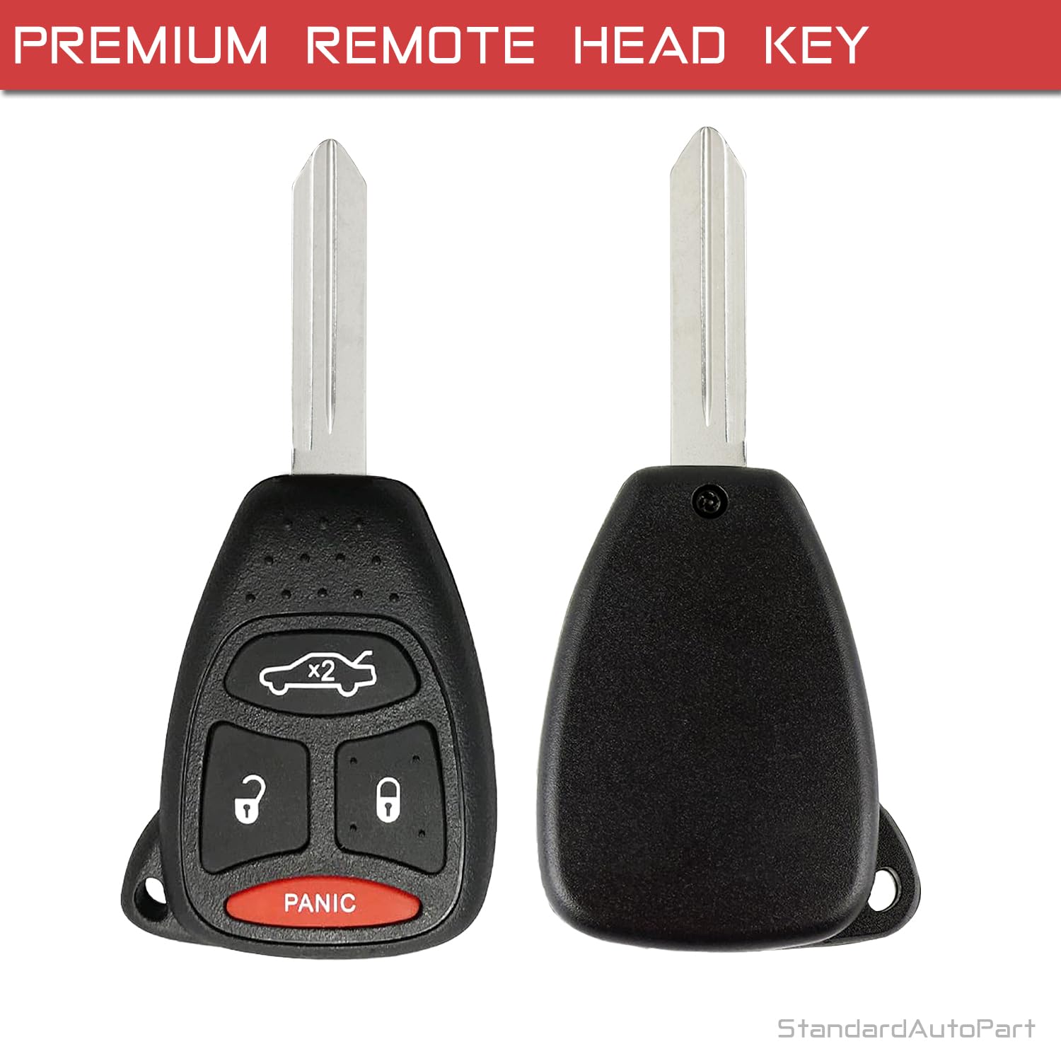 StandardAutoPart Telecomando di ricambio a 4 pulsanti compatibile con Dodge Dakota Ram Durango Charger Commander Grand Cherokee 300 KOBDT04A (chiave completa)