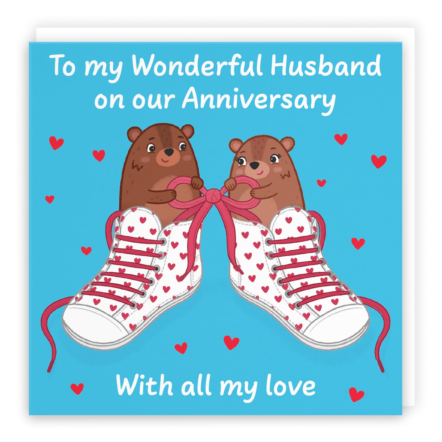 Hunts England - Cute Love Laces Husband Anniversary Card - Fun Bears Anniversary Card - Love Story Collection