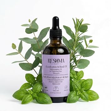 Reshma Beauty Restore Rejuvenating Eucalyptus & Basil Oil for Thinning Hair Care & Scalp Nourishment Multi-Purpose Oil for Hair, Skin - DIY Uses Aromatherapy with Glass Dropper 3.38 fl oz