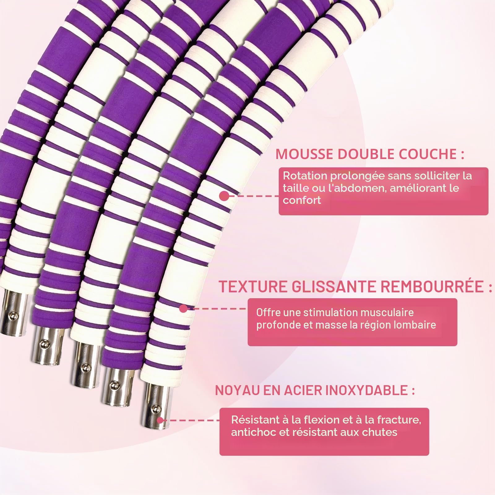 Cerceau Hula Hoop, Cerceau de Fitness pour Adultes et Enfants 0,9 kg, Fitness Perte de Poids, Anneau en Mousse - Vagues de Massage - 8 Segments - pour Débutants et Confirmés