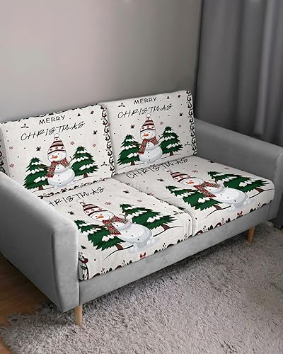 Miniatura 10 de Wowouhiya Navy Blue Christmas Snowflake Couch Cushion Covers, Stretch Sofa Cover with Elastic Bottom, Winter Snowflake Xmas Sofa Slipcovers