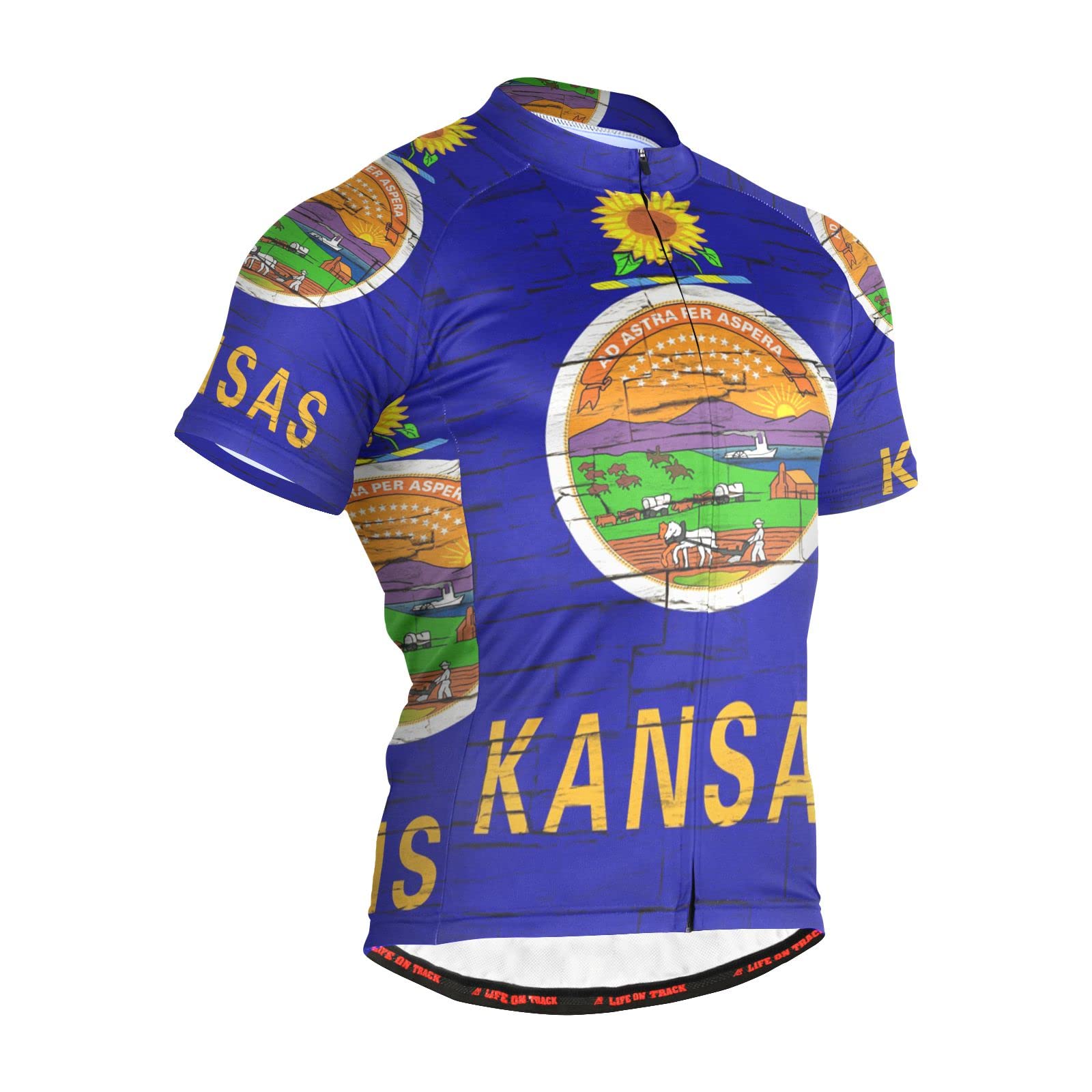 Kansas State Flag Men's Cycling Jersey Short Sleeve Bike Jacket Biking Bicycle Jersey Shirt