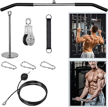 Poleas Gimnasio para Casa con Barra Dorsal, DIY Polea Gimnasio de 100cm Desmontable Barra Jalon al Pecho para Tríceps Biceps Brazo Espalda Hombro, Multifuncion Fitness Maquina Gym Musculacion0