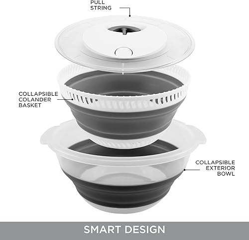 Miniatura 7 de COOK WITH COLOR Spinner plegable para ensaladas, secadora de lechuga de 4 cuartos de galón que ahorra espacio con colador plegable perfecto para