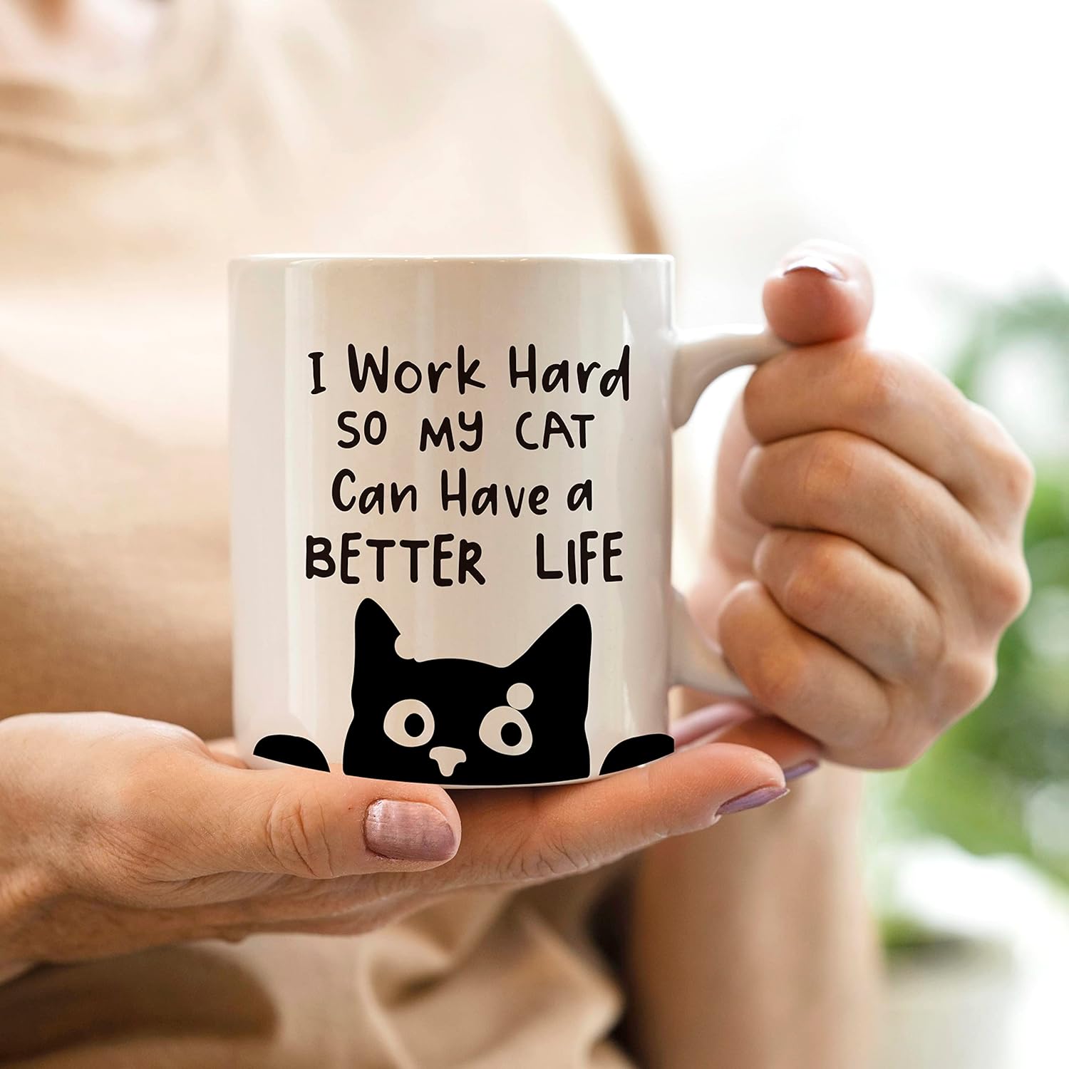 QASHWEY I Work Hard So My Cat Can Have A Better Life Coffee Mug - Christmas Birthday Gift for Cat Lovers, Mom, Owners, Women, Men - Funny Black Office Double Side Printed Ceramic Cup 11 Ounce - Image 3