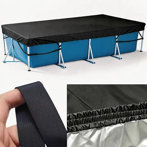 177in x 87in Rectangle Pool Cover for Above Ground Pool, Made of 210D Heavy-Duty Waterproof Oxford Fabric, Built-in Elastic & Strong Webbing - Snug Fit & Easy Set, Prevent Slipping (Black)