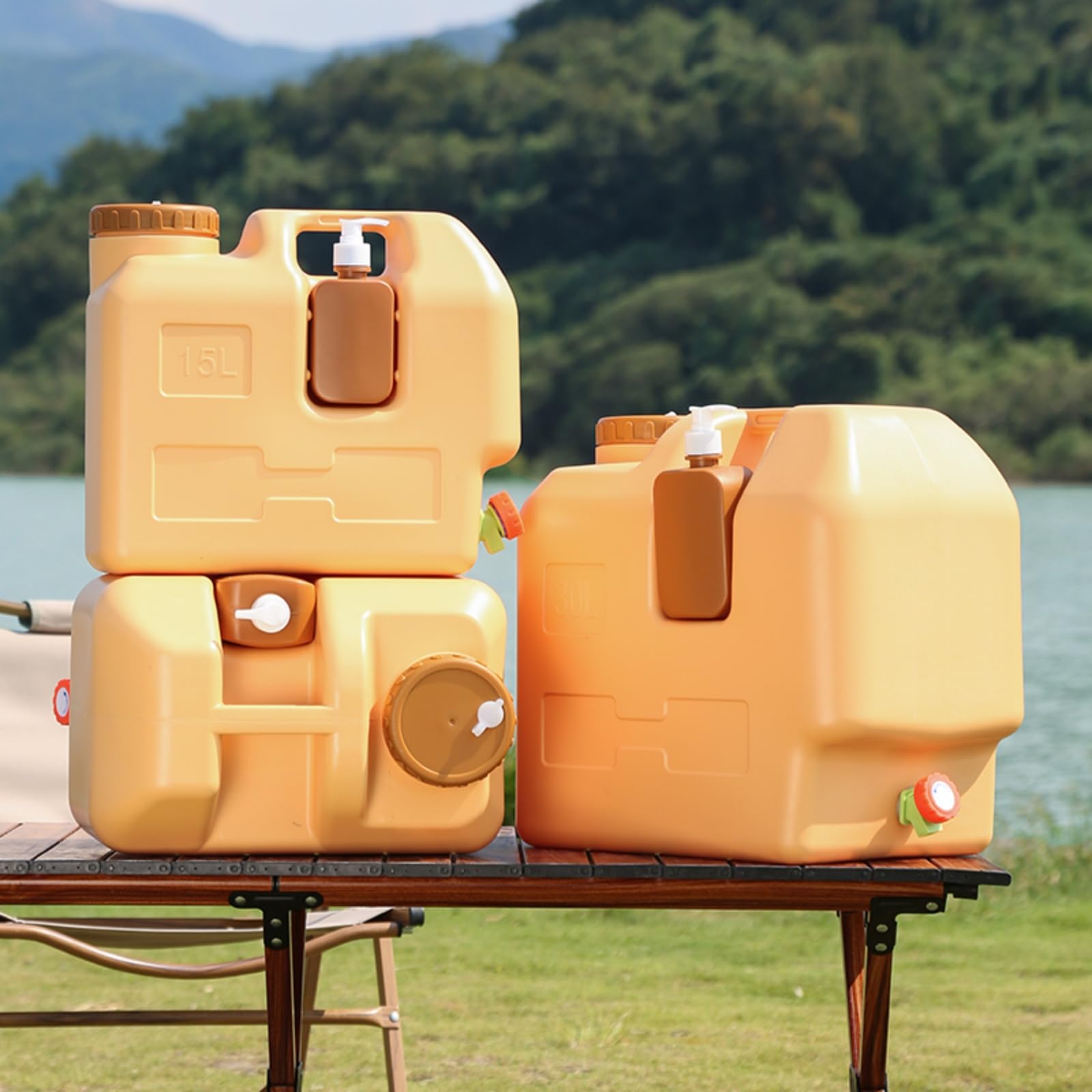 15L Camping Wasserkanister mit Zapfhahn, Tragbarer Wasserbehälter mit Seifenspender, BPA-frei, Auslaufsicherer Wassertank für Camping, Auto, Wandern, Picknick, Notfälle