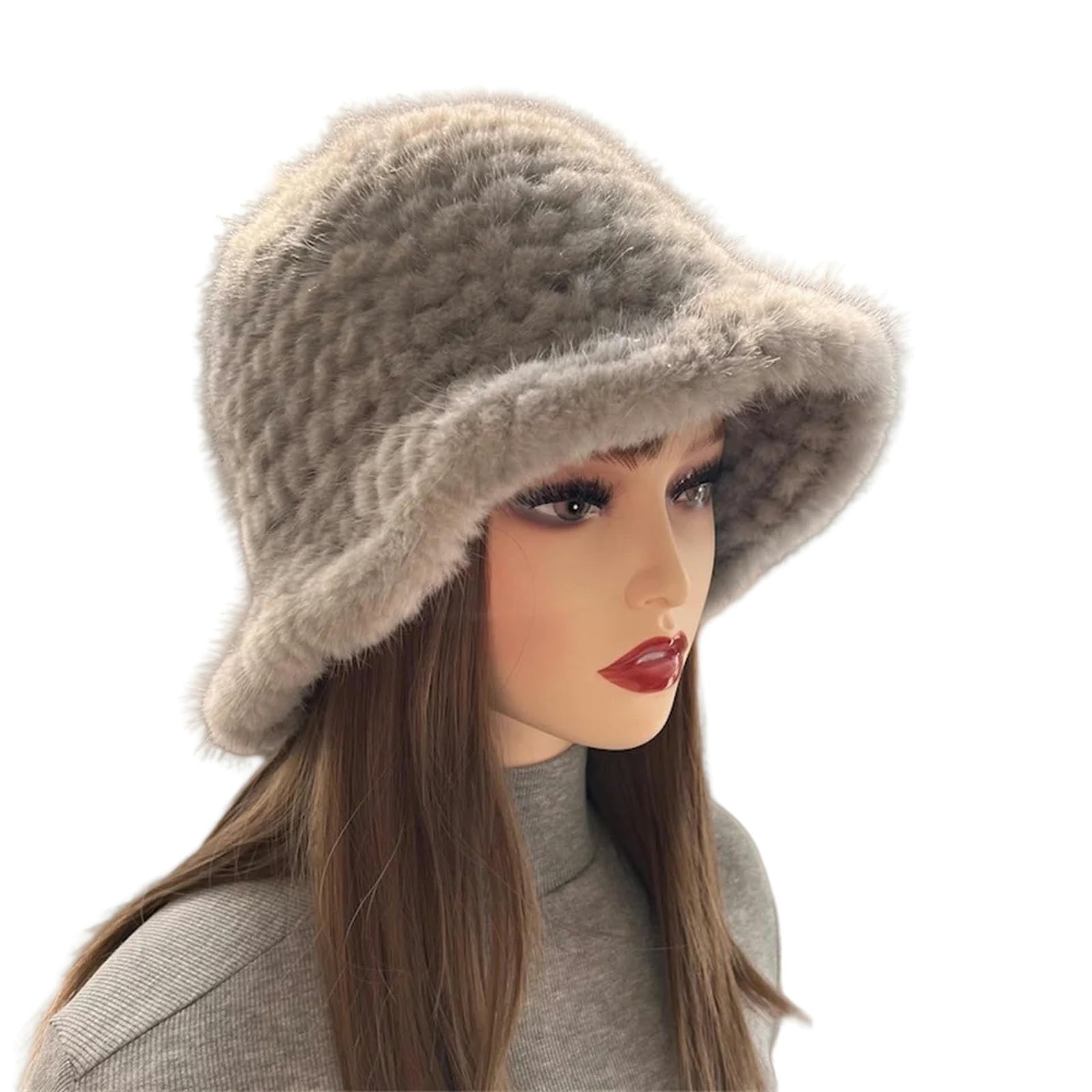 Czapka damska Puszysty Fisherman Kapelusz Miękki Zimowy Faux Fur Fuzzy Furry Ciepły kapelusz Zagęścić Szeroki Brim Plush-One Size