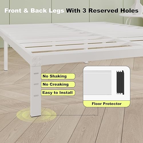 Miniatura 4 de Marco de cama de 12 pulgadas, color blanco, tamaño King, base de cama resistente, base de colchón, no necesita somier, fácil montaje, sin ruido