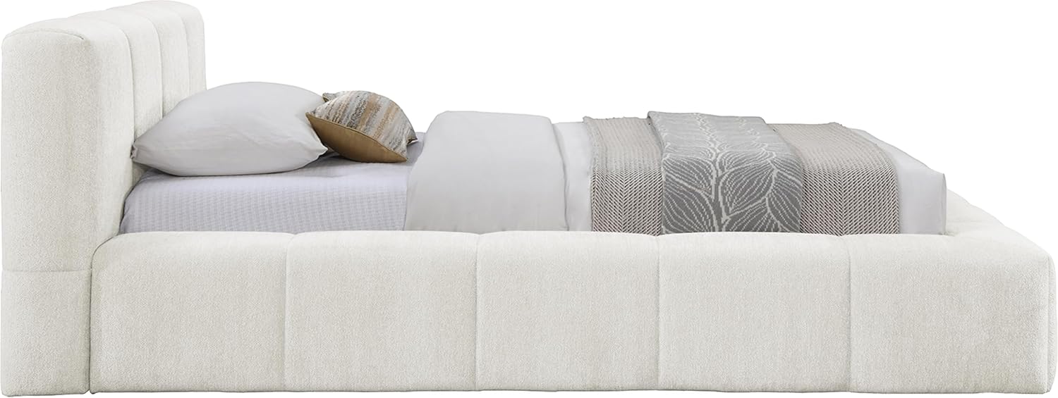 Meridian Furniture CarlinCream-T Carlin Collection Modern | Contemporary Twin Bed with Soft Cream Chenille Fabric, Channel Tufted, 57.25" W x 91.5" D x 33.5" H, Cream, Twin
