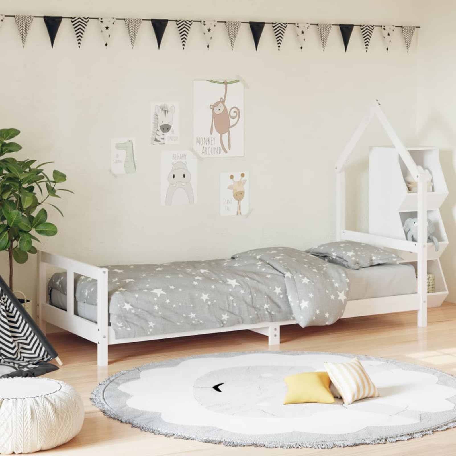 Rantry Holz Kinderbett Hausform Weiß 80x200 cm, für Kinder ab 4 Jahre, Montage erforderlich Model834565
