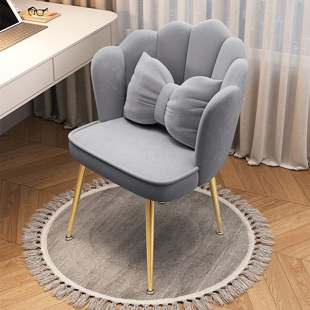 WDSOPK Velvet Home Office Chair – Ergonomic ° Swivel Makeup Chair for Bedroom Living Room Upholstered Desk Chair for Com ter Work(Grey-Golden Legs)