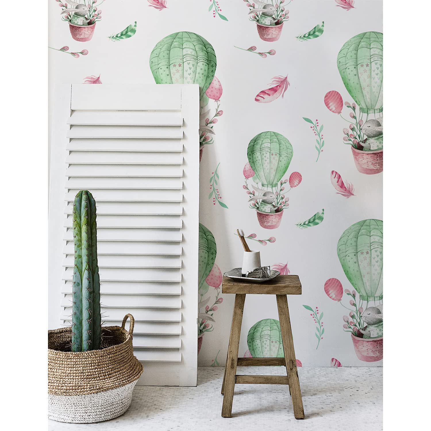 Papier peint panoramique 416x254cm avec motif ballon pastel et plumes pour chambre