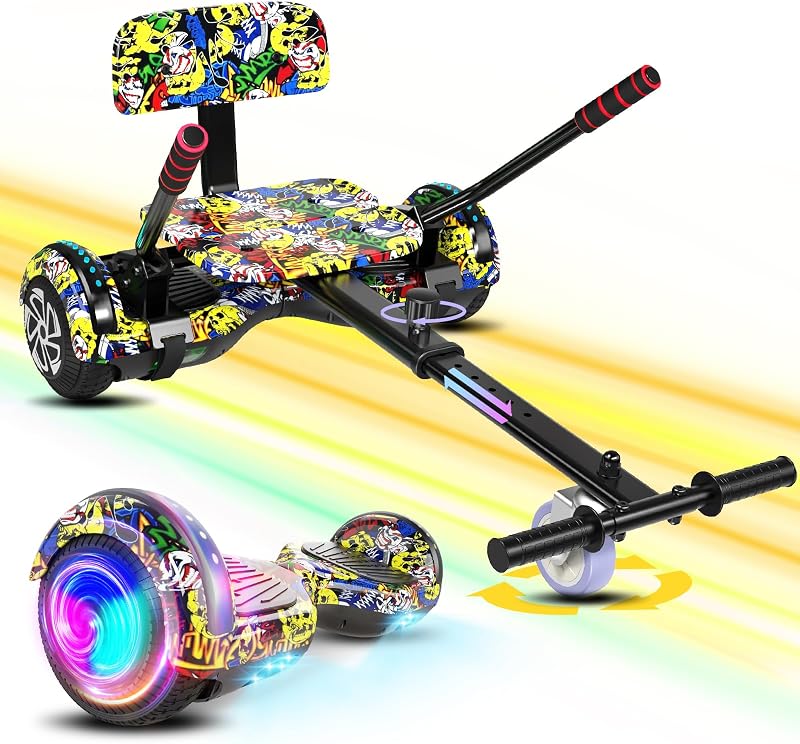 Scooter with Seat Attachment for Kids Adults, 6.5'' 8.5''Balancing Scooter with Bluetooth Speakers & Colorful LED Light with Kart