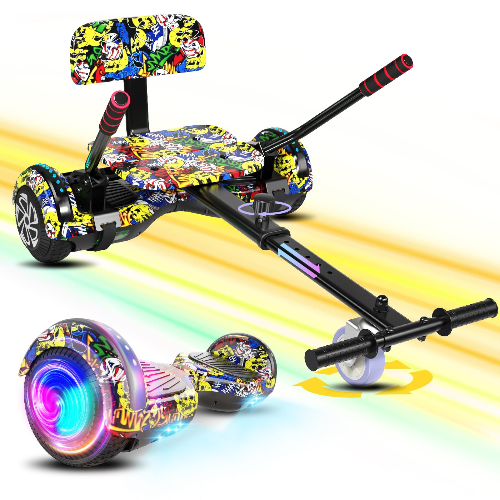 Scooter Seat Attachment Combo with Bluetooth Corlorful LED Lights, Adjustable Frame Length for Kids All Ages