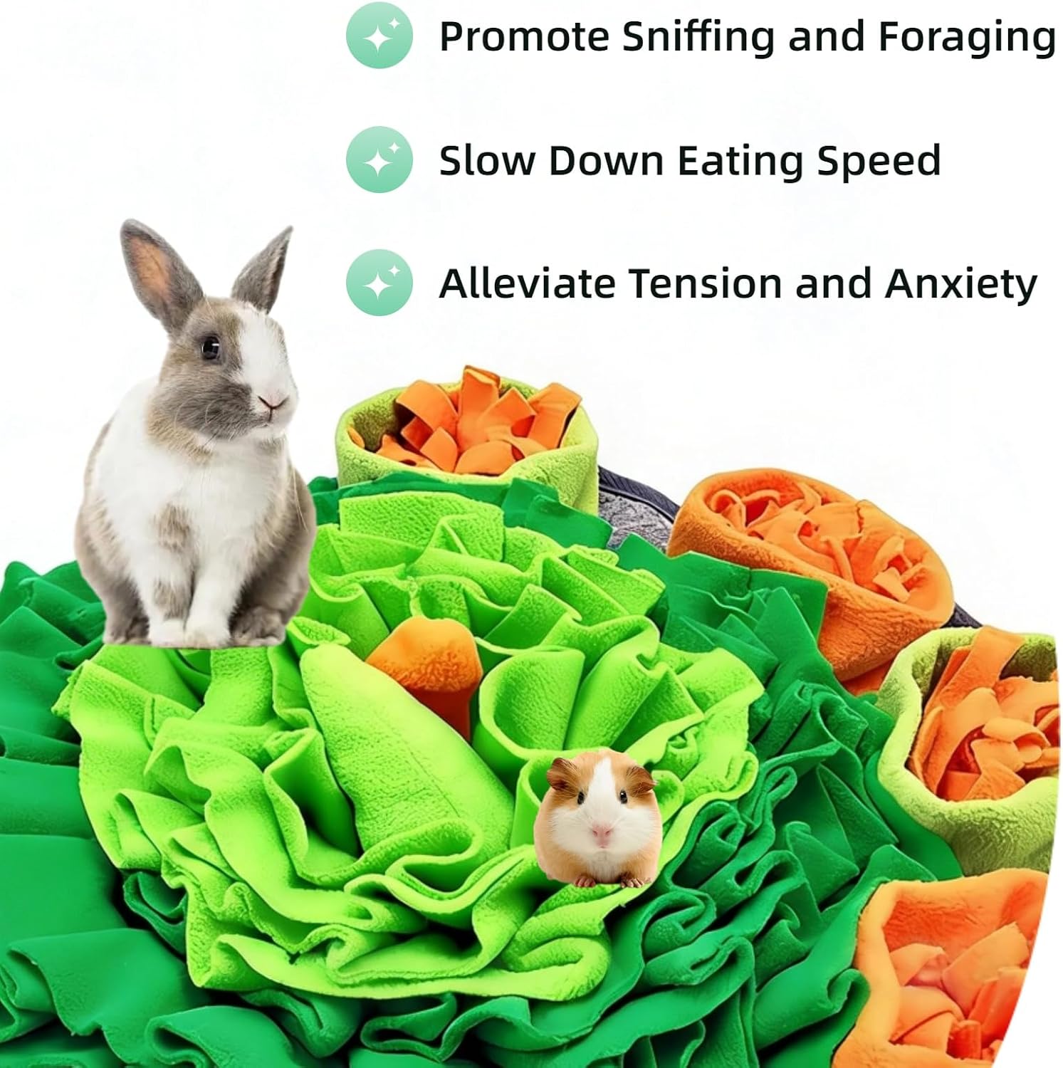 Rabbit Foraging Mat Snuffle Toy for Bunnies – Interactive Enrichment Puzzle Mat for Small Pets – Guinea Pig, Hamster, Chinchilla, Puppy – Indoor Pet Supplies for Chew, Feeding – Machine Washable 17"