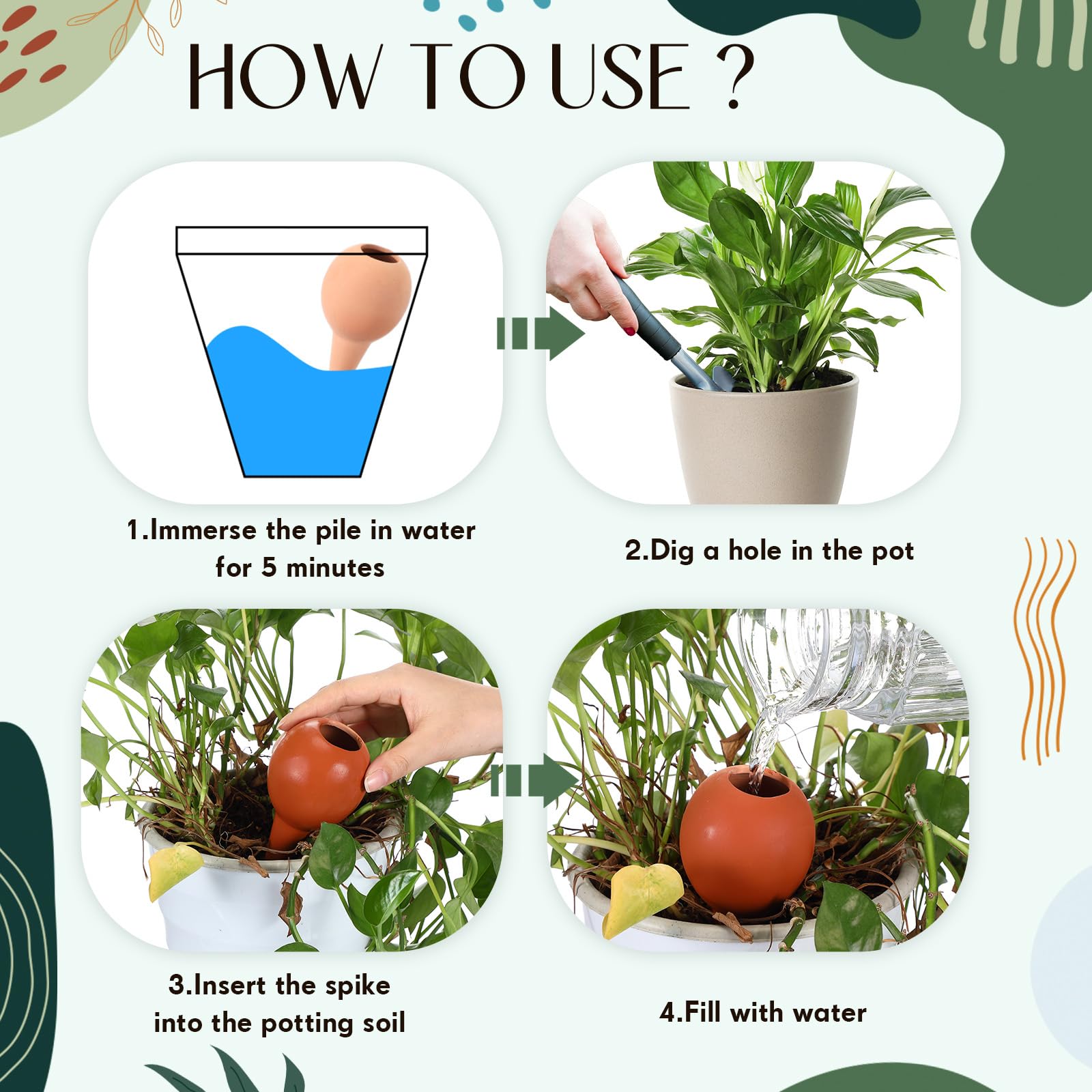 Nuenen 12 Cônes d'Arrosage pour Plantes Boule d'Arrosage Distributeur d'eau Jardinières de Balcon Boules d'Arrosage Plantes en Argile Aide à l'Arrosage Automatique pour Intérieur Extérieur