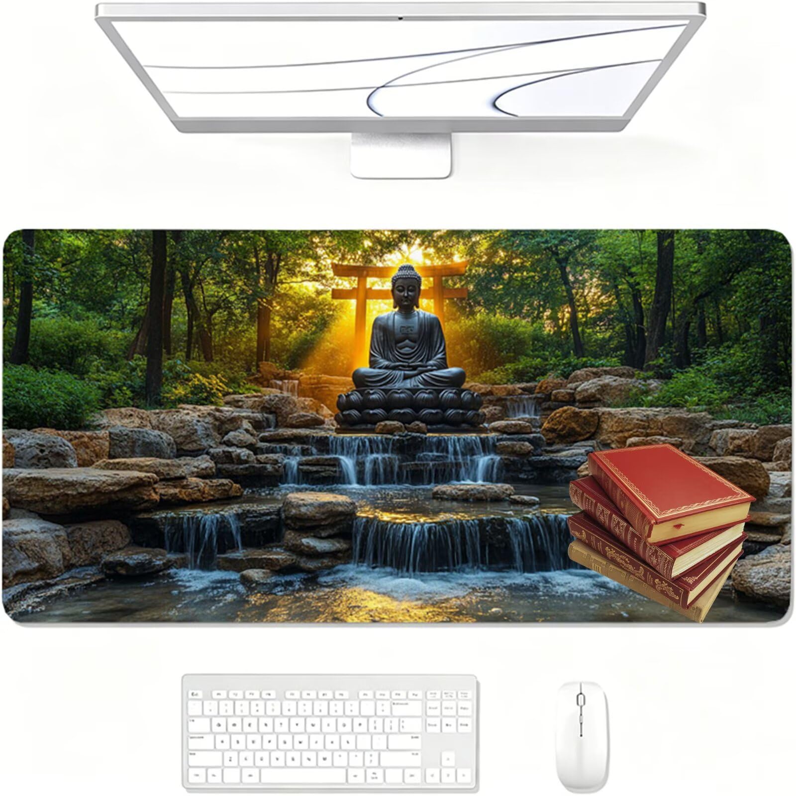 Tapis de Souris, 1000 x 500 x 3 MM Tapis de Souris Vert, Grand Tapis Souris de Jeu avec Zen, Imperméable, Texturée Résistant à Usure Lavable, pour Gamer, la Maison et Le Bureau XF-850