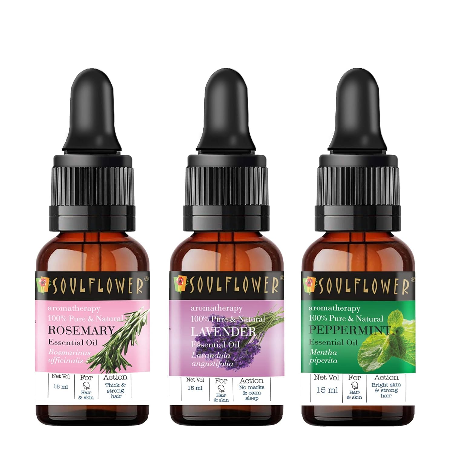 Soulflower Rosemary, Lavender & Peppermint Essential Oil for Hair Growth, Hair Fall Control and Nourishment, Skin Care| 100% Pure, Naural, Organic Certified & Undiluted | Pack of 3 15ml Each-image-19