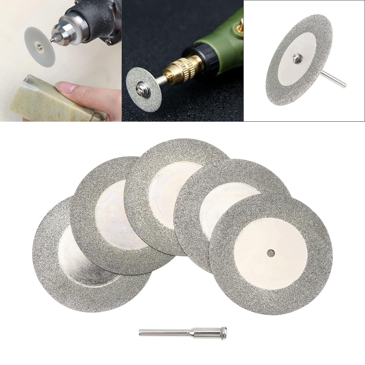 punta per trapano e mini dischi da taglio diamantati per tagliare vetro e pietre preziose, adatti all'uso con utensili a rotazione