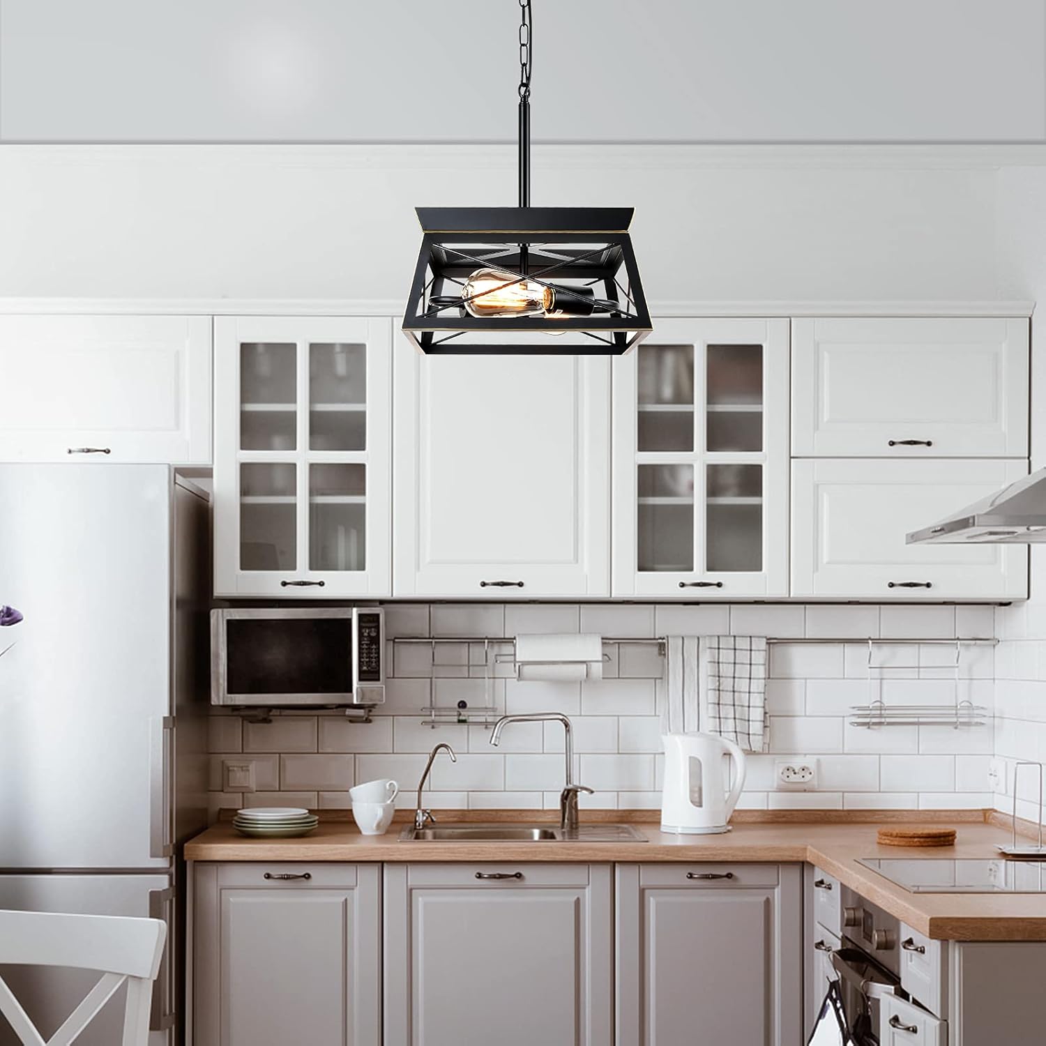 Bеѕt Prоmо HMVPL Industrial Pendant Lighting Fixtures, Metal Hanging Ceiling Light Modern Chandelier for Kitchen Island Dining Room Bedroom Foyer Hallway Front Door