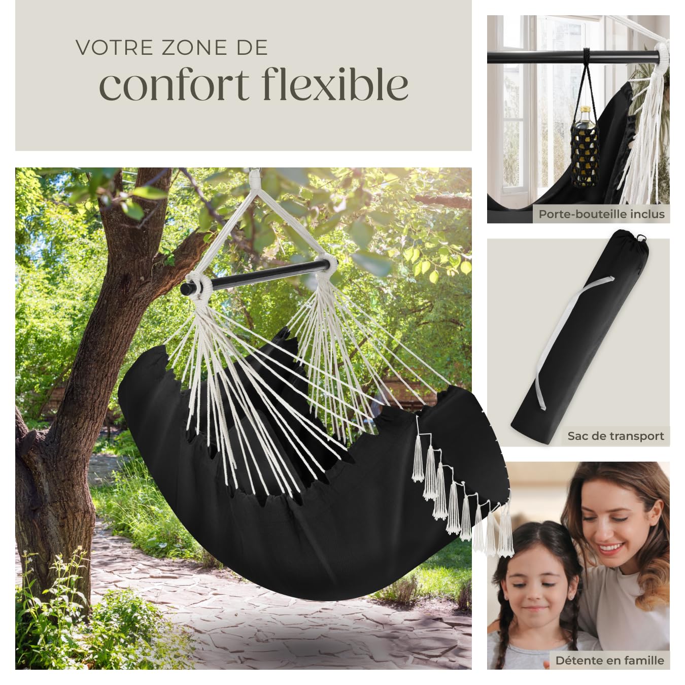 tectake® Fauteuil Suspendu Hamac Intérieur & extérieur, Fauteuil Relax, Fauteuil de Lecture 1 Place Balancelle, 2 Coussin Chaise Inclus Decoration Salon cocooning Jardin