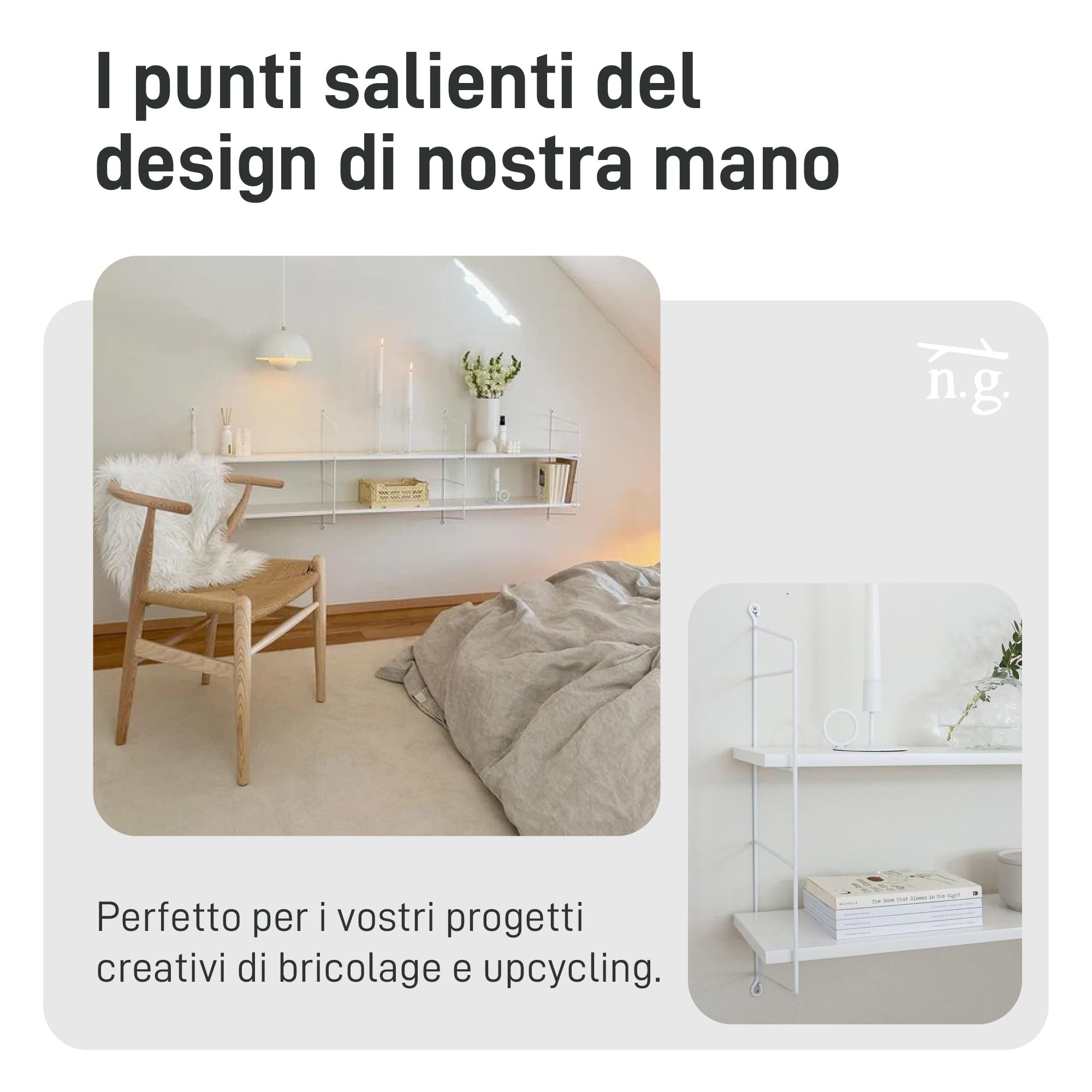 Natural Goods Berlin 2 supporti per scaffali TEGEL, Design supporto da parete per scaffale, mensola sospesa, mensola da parete (6 livelli, nero)