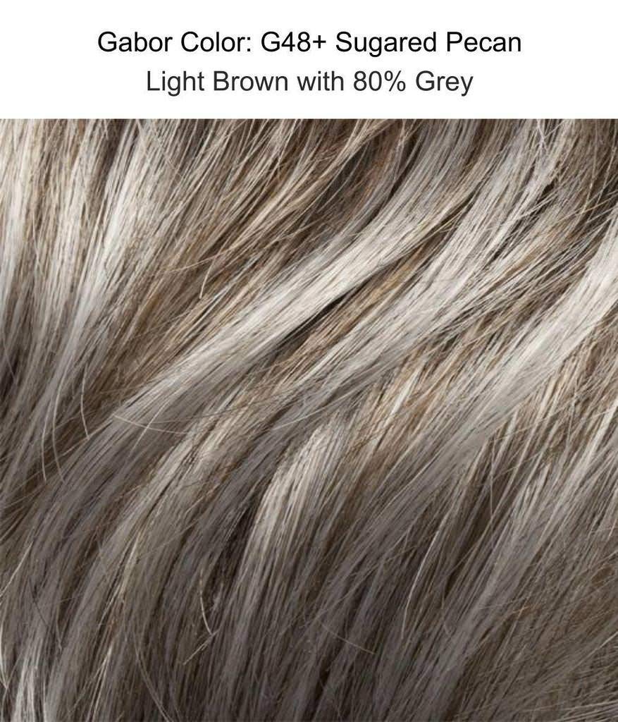 Sensation Wig Color G48+ Sugared Pecan - Gabor Wigs Short Curly Shag Collar Length Nape Womens Synthetic Personal Fit Capless Average Cap Bundle with MaxWigs Hairloss Booklet