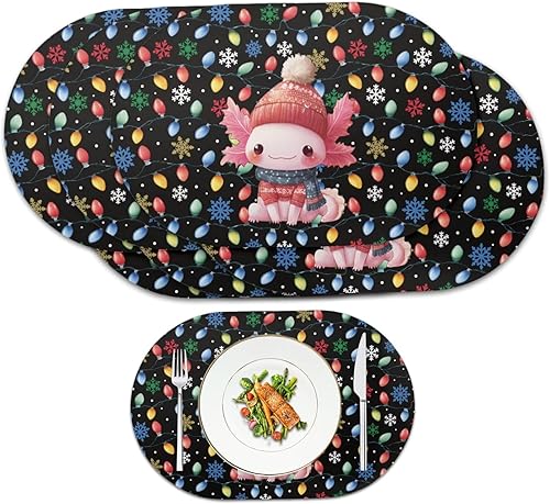 Miniatura 47 de Juego de 6 manteles individuales lavables para mesa de comedor, resistentes al calor, mesa de cocina, decoración del hogar, lavable, ovalada, de