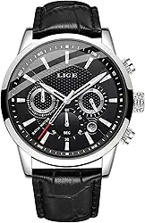 Relógios masculinos com cronógrafo, de couro, à prova d'água, analógico, quartzo, aço inoxidável, negócios, clássico, masculino