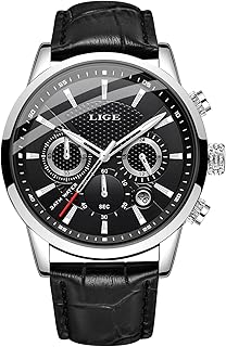 Relógios masculinos com cronógrafo de couro à prova d'água analógico q