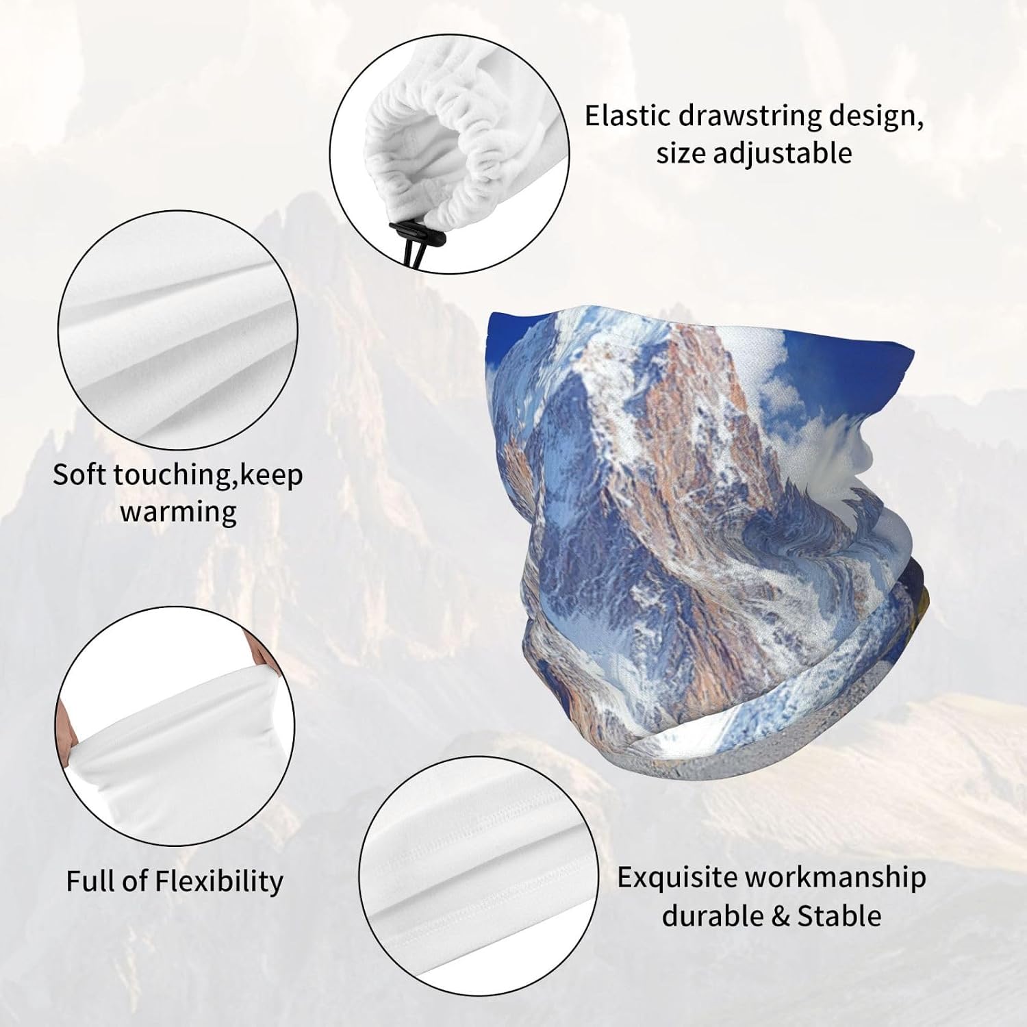 Snow mountain Winter Neck Gaiter for Men and Women, Versatile Neck Warmer, Ski Mask, and Face Mask for Cold Weather Protection