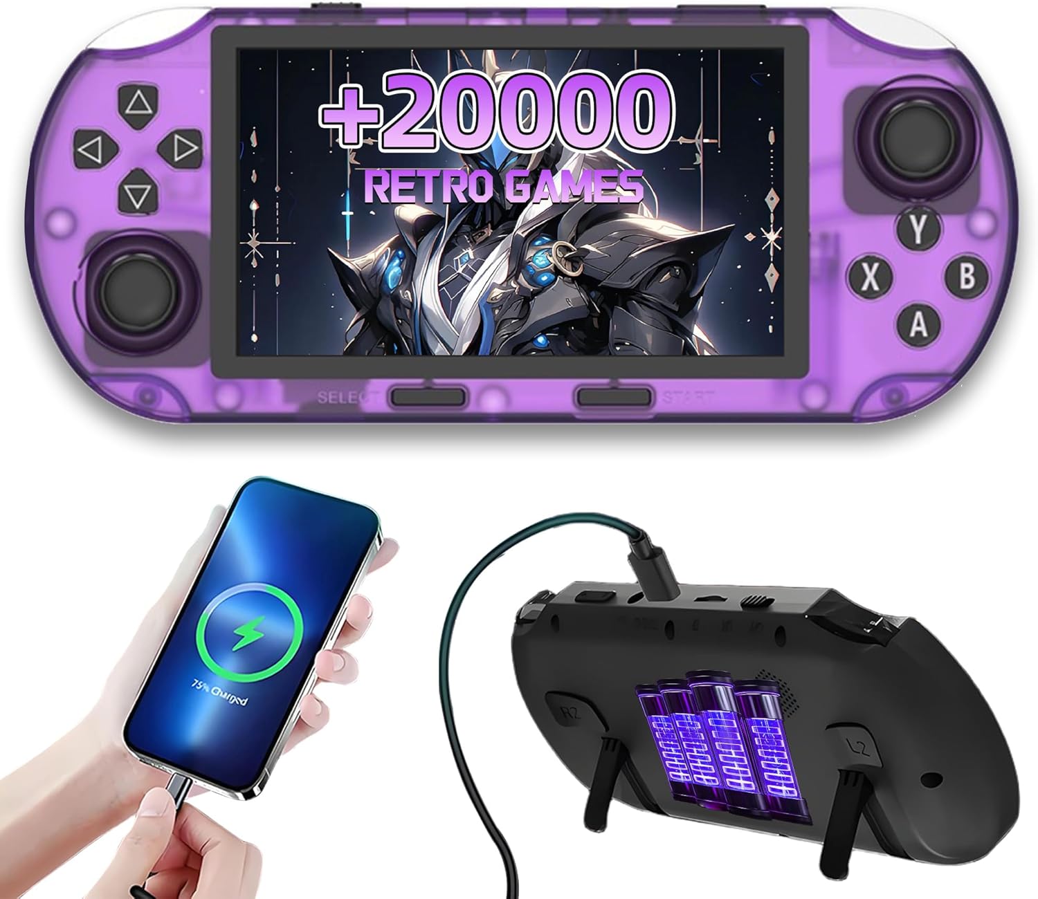 SF3000 Retro Handheld Game Console,20000+ Games,HD TV Output Retro Gaming Console,E-Book/Music/Video Playback/Emergency Charging of Phone,14 Emulators,4.5-Inch IPS Screen,Dual Core Processor (Purple)