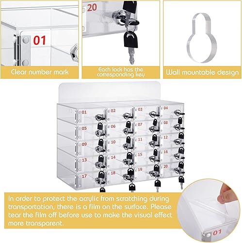 Miniatura 6 de Threan Caja de almacenamiento para teléfono celular de 20 ranuras, gabinete de almacenamiento de acrílico transparente para teléfono celular montado