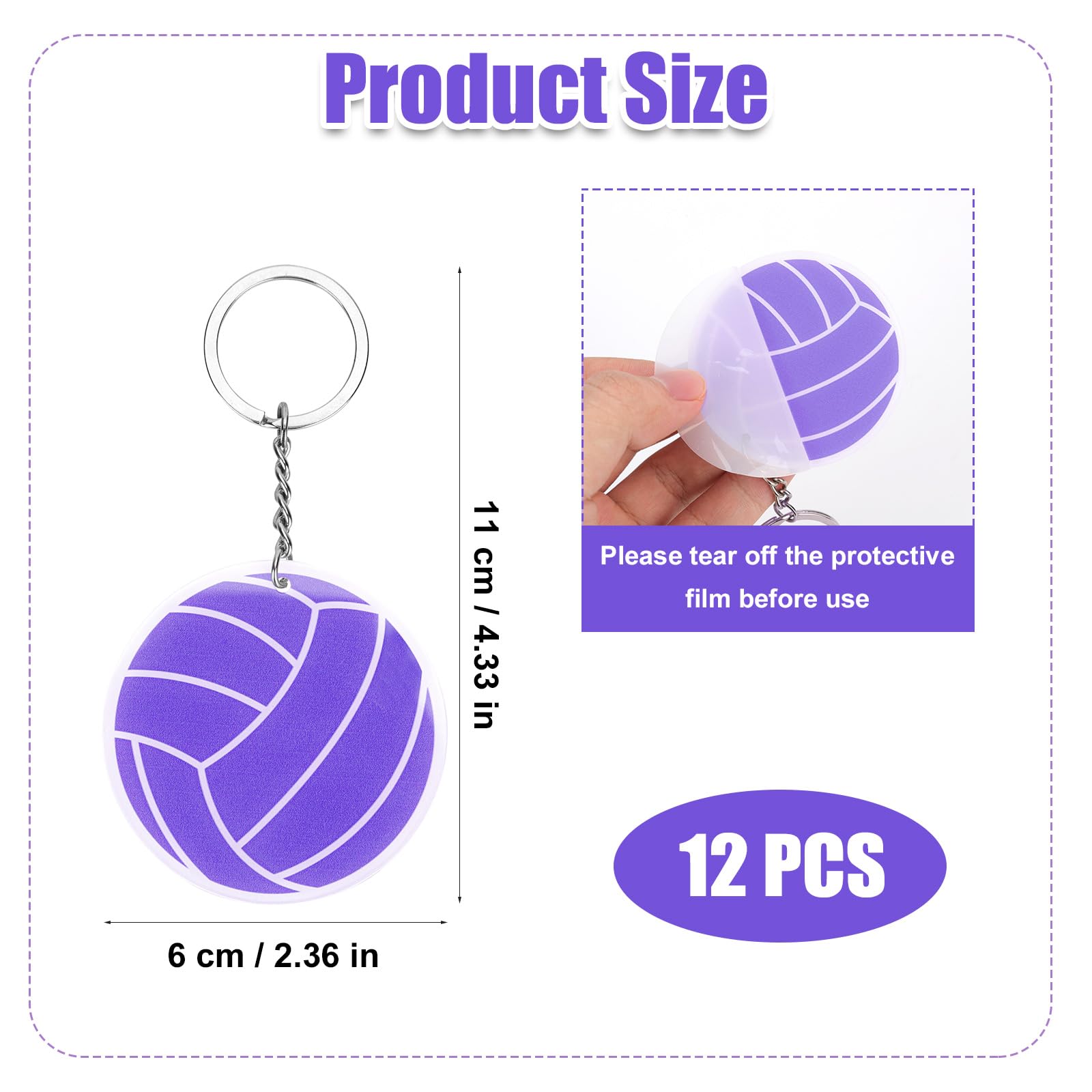 XIHIRCD 12pcs Volleyball Keychains, Acrylic Volleyball Key Chain Ring Volleyball Gifts Stuff for Team Teen Girls Boys Sports Party Favors Birthday Gift Backpack Charm Key Decorations