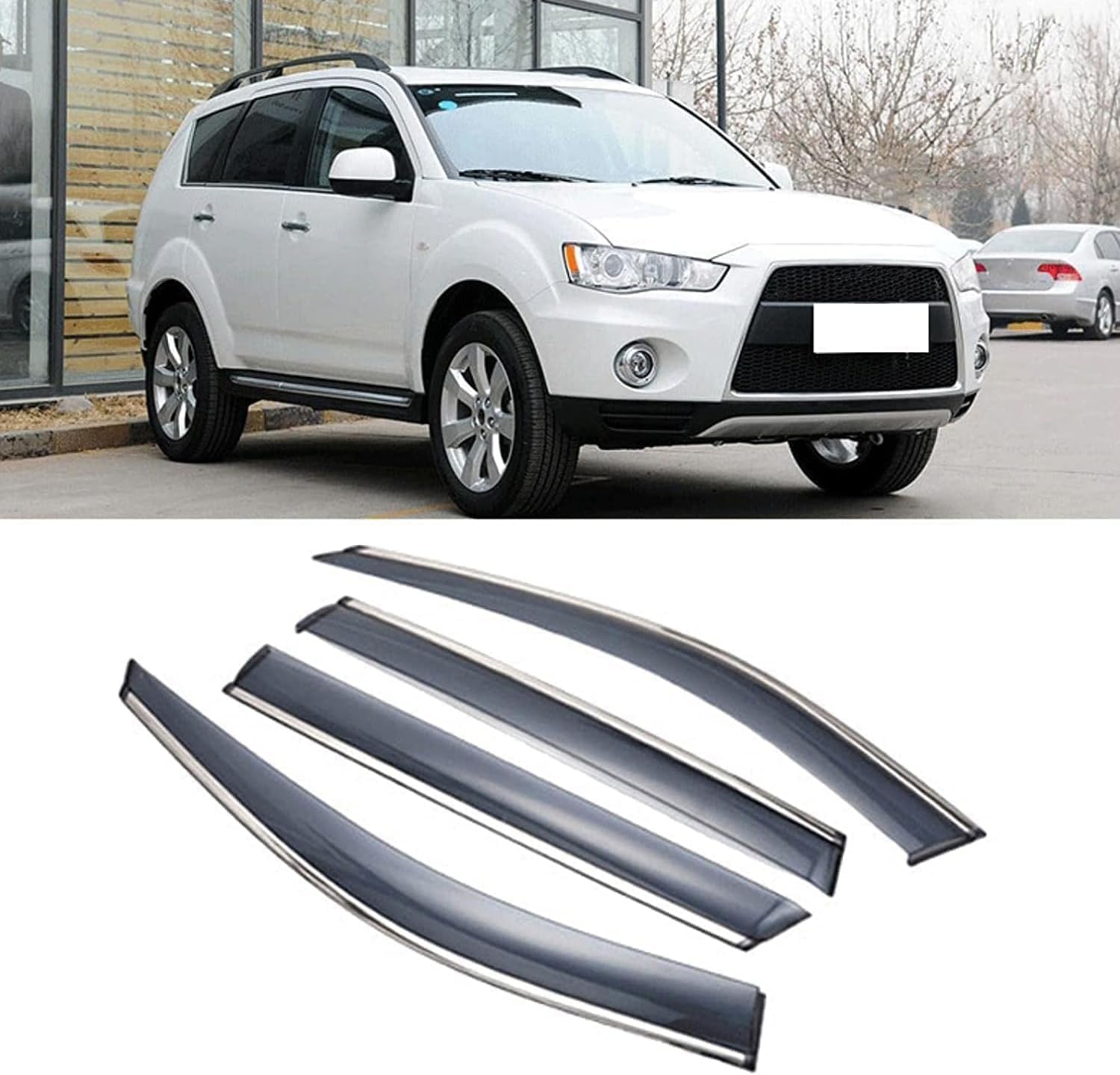 liufangfc Wind Deflectors for Mitsubishi Outlander 2006-2013 – 4pc Tape-On Smoked Visors, Weatherproof, Anti-Salt/Snow, Low-Noise