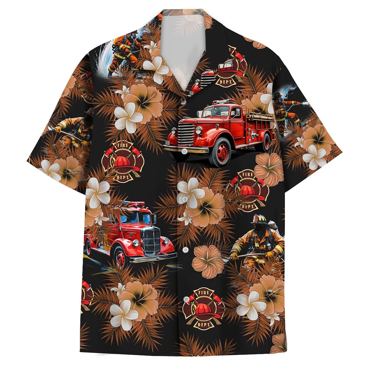 Firefighter Hawaiian Shirt for Men, Firefighter Casual Button Down Summer Aloha Beach Shirt