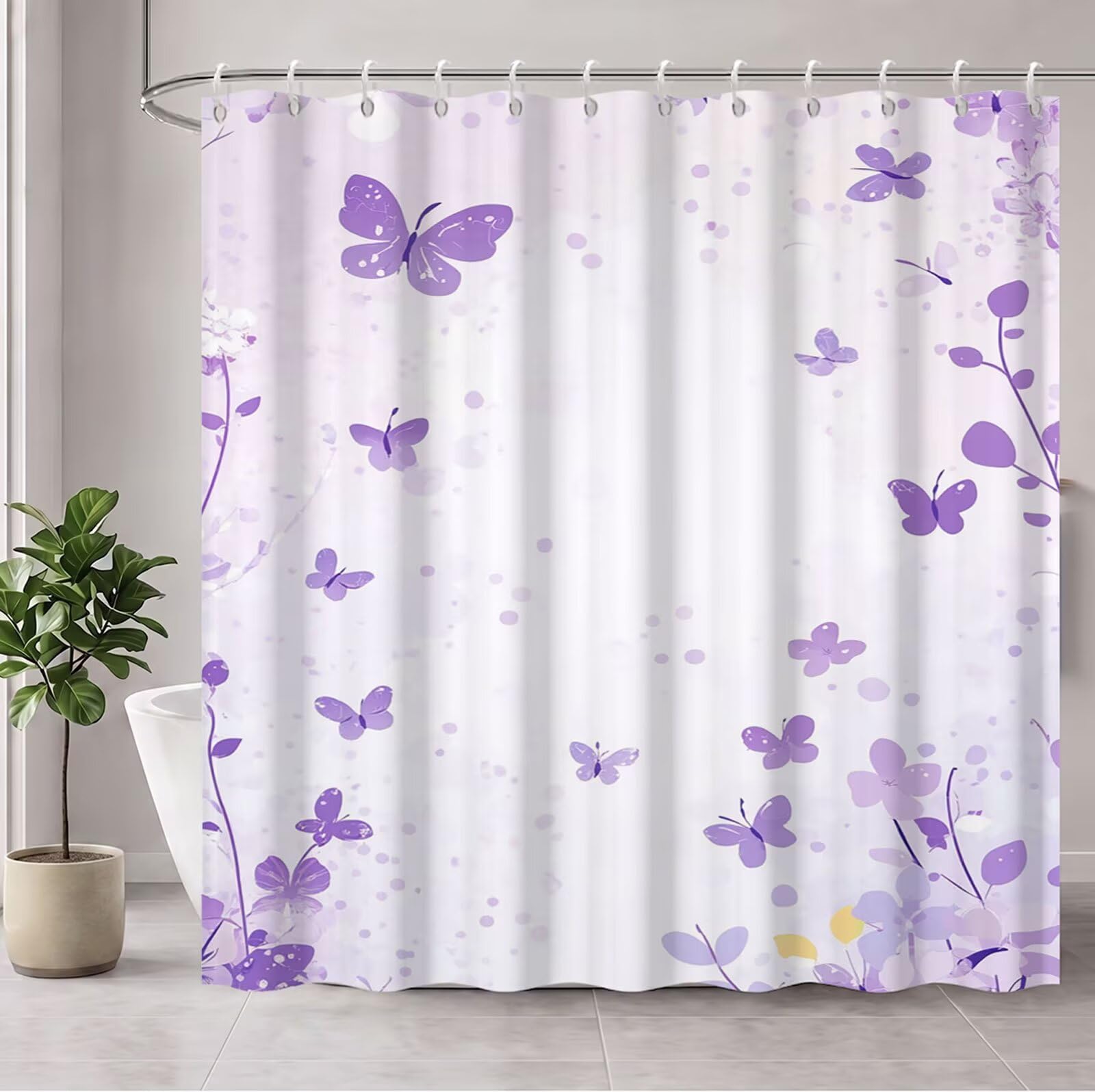 Cortina de Ducha Blanco Cortina Ducha, Antimoho, Tela Impermeable Poliéster, Shower Curtain 200x220 cm con 12 Ganchos y Dobladillo Ponderado, Shower Curtain Lavable para Baño o Bañera, Púrpura 3Y#16