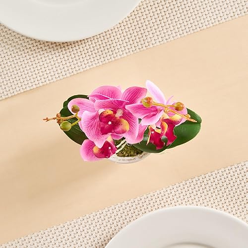 Miniatura 8 de Restaurantware Fiore - Orquídeas artificiales de 4 x 14 pulgadas, 12 orquídeas falsas en maceta, 5 flores, uso como centro de mesa, decoración del