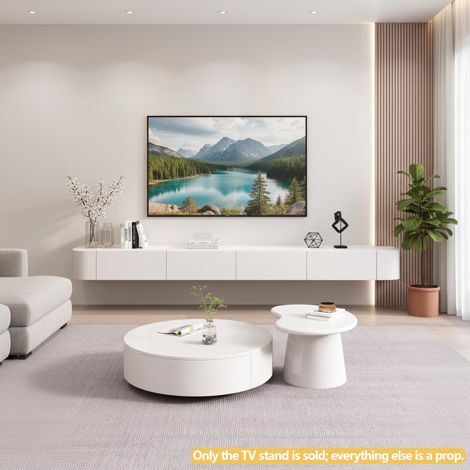 Moderner schwebender TV-Schrank Tv Cabinet for Living Room mit Schublade zur Aufbewahrung Holz Tv Lowboard Hängend Geeignet für Wohnzimmer oder Schlafzimmer (Weiß, 240cm/94.5in)