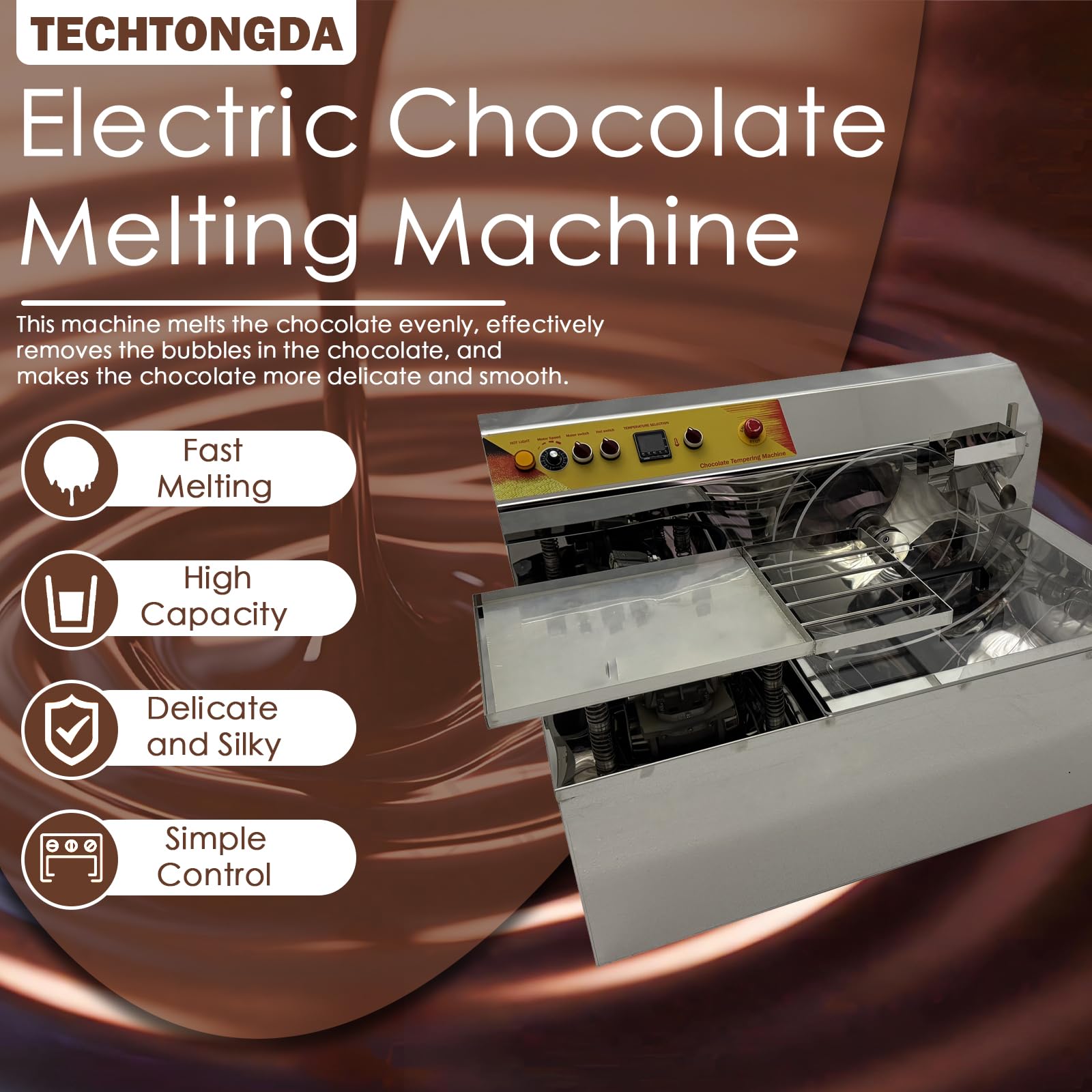 TECHTONGDA Commercial Electric Chocolate Melting Machine 6.2Gal Stainless Steel Chocolate Warmer and Melter with Vibration Table 110V