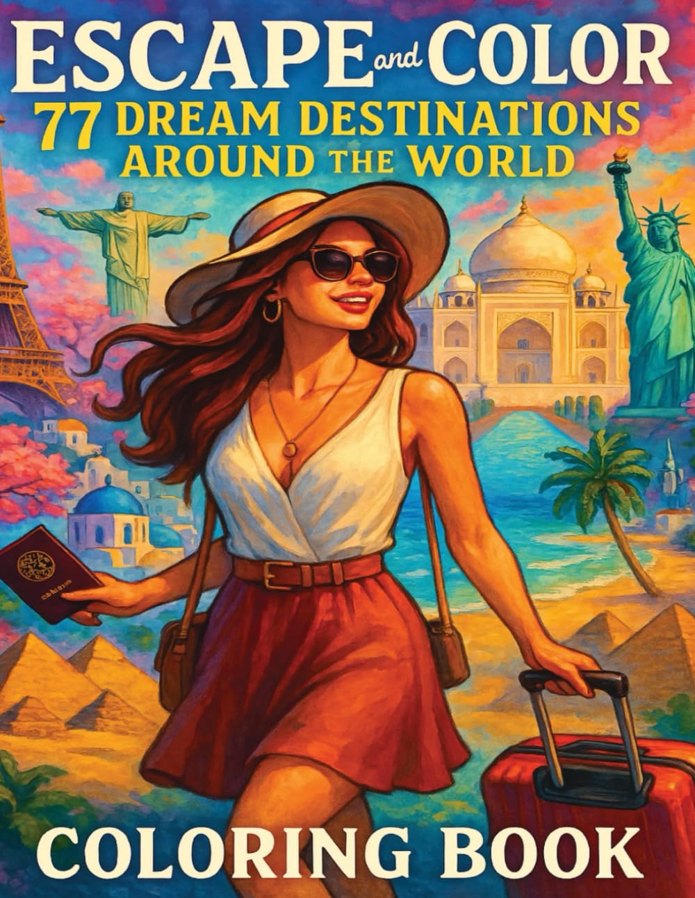 Escape And Color : 77 Dream Destination Around The World: Beautiful Places to Color for Relaxation | Adult Coloring Book Featuring World Landmarks, ... Stress Relief, Mindfulness, and Creativity