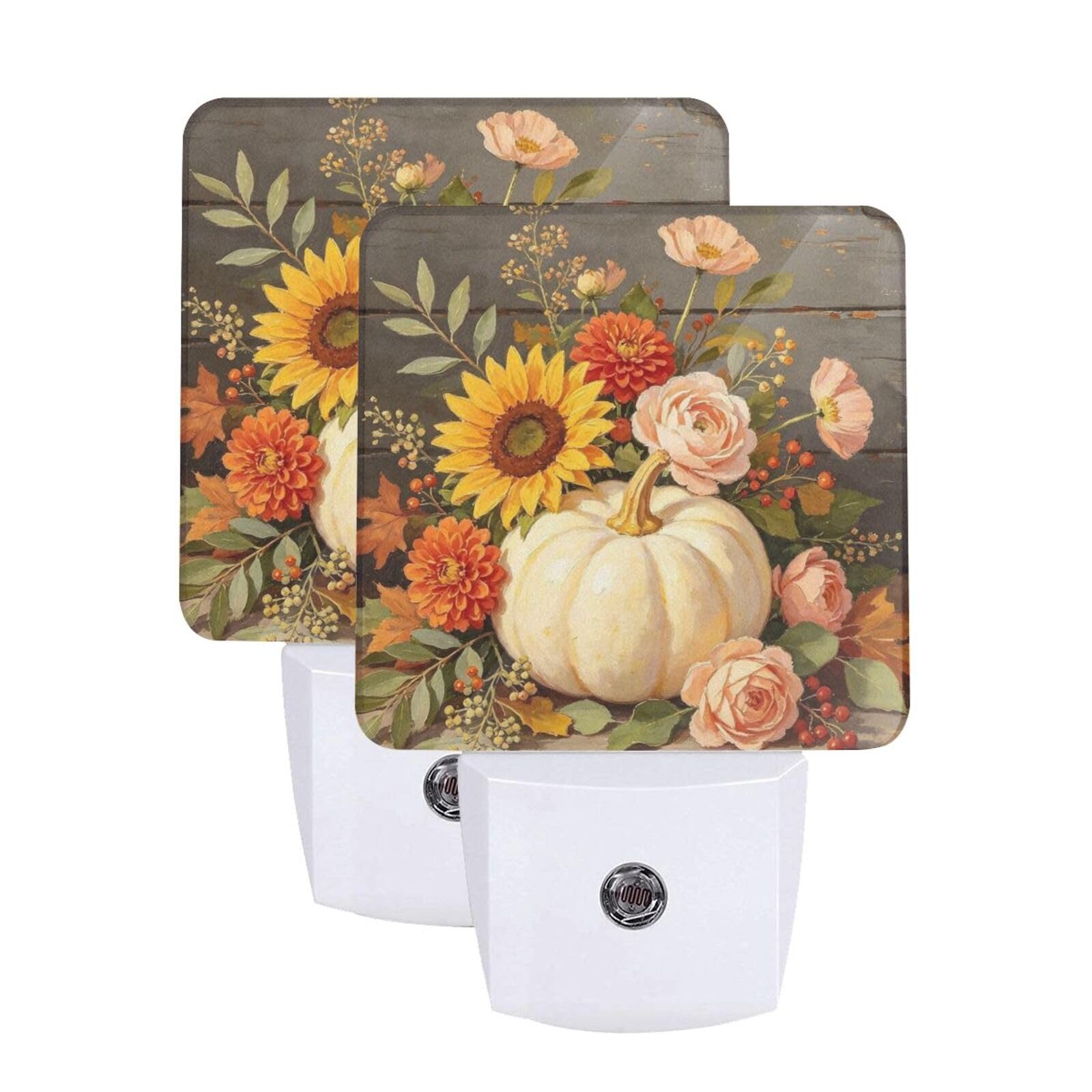 Pumpkin Sunflowers Night Light Dusk-to-Dawn Set of 2